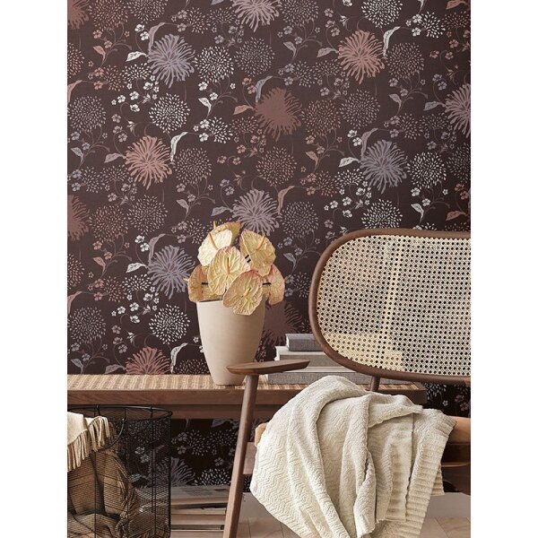 Tapete Braun, Grau, Silber, Pastellfarben, Rosa, Rose livingwalls Vliestapete (389003)