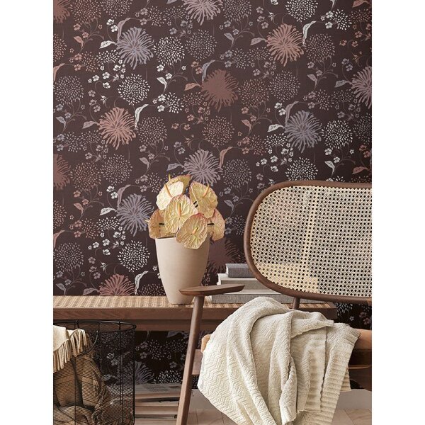 Tapete Braun, Grau, Silber, Pastellfarben, Rosa, Rose livingwalls Vliestapete (389003)