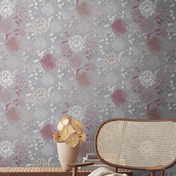 Tapete Braun, Grau, Silber, Pastellfarben, Rosa, Rose livingwalls Vliestapete (389002)