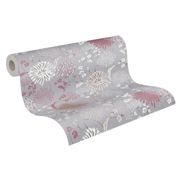 Tapete Braun, Grau, Silber, Pastellfarben, Rosa, Rose livingwalls Vliestapete (389002)