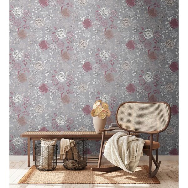 Tapete Braun, Grau, Silber, Pastellfarben, Rosa, Rose livingwalls Vliestapete (389002)