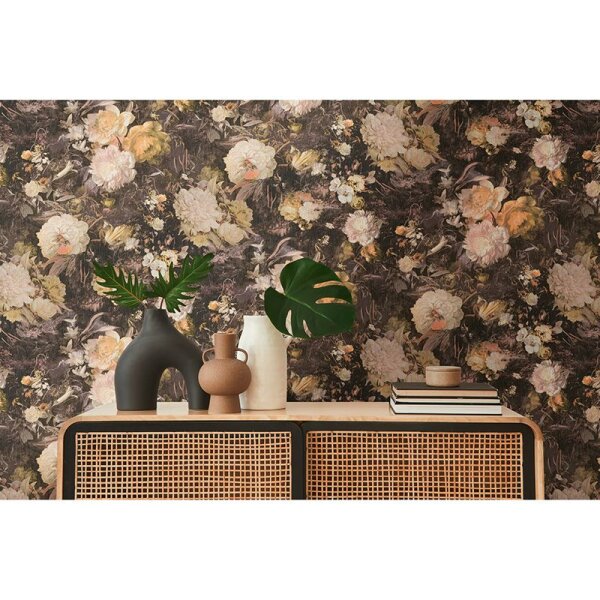 Tapete Gelb, Vanille, Rosa, Rose, Schwarz, Anthrazit AS-Creation Vliestapete (388212)