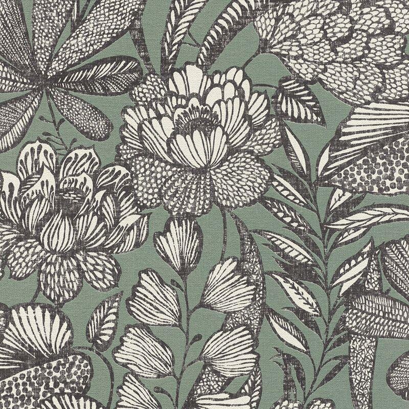 Tapete Grün, Schwarz, Anthrazit Rasch Vliestapete (555356)