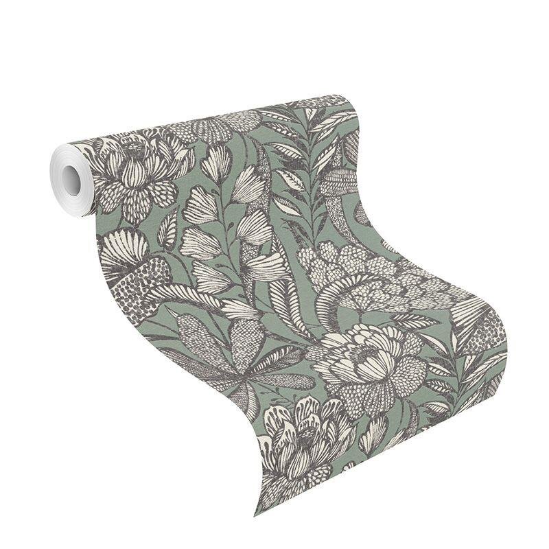 Tapete Grün, Schwarz, Anthrazit Rasch Vliestapete (555356)