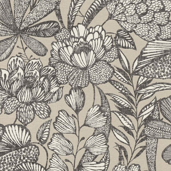 Tapete Greige, Schwarz, Anthrazit Rasch Vliestapete (555332)