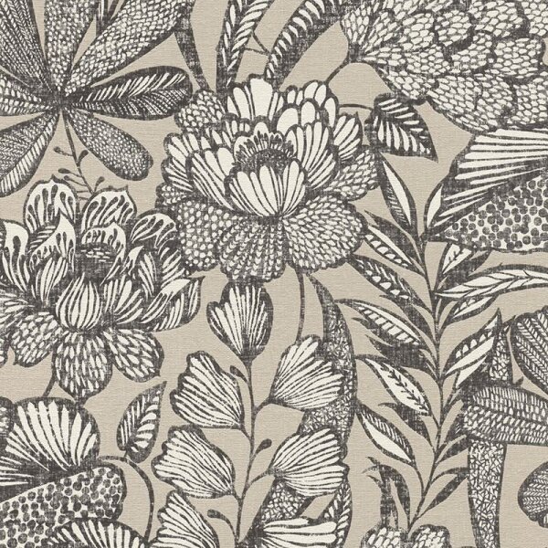 Tapete Greige, Schwarz, Anthrazit Rasch Vliestapete (555332)