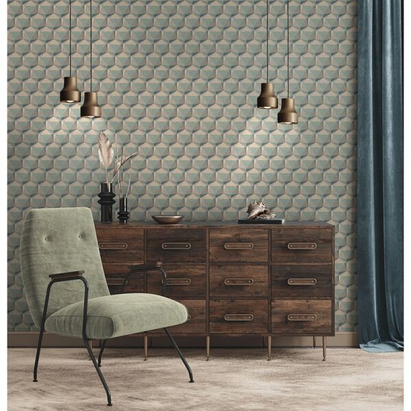 Tapete Beige, Creme, Blau, Braun, Grün Private Walls Vliestapete (387484)