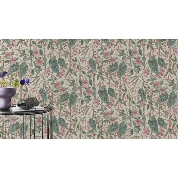 Tapete Braun, Grün, Rosa, Rose Rasch Vliestapete (538212)