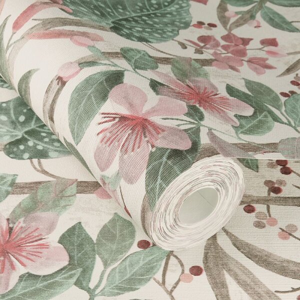 Tapete Braun, Grün, Rosa, Rose Rasch Vliestapete (538212)