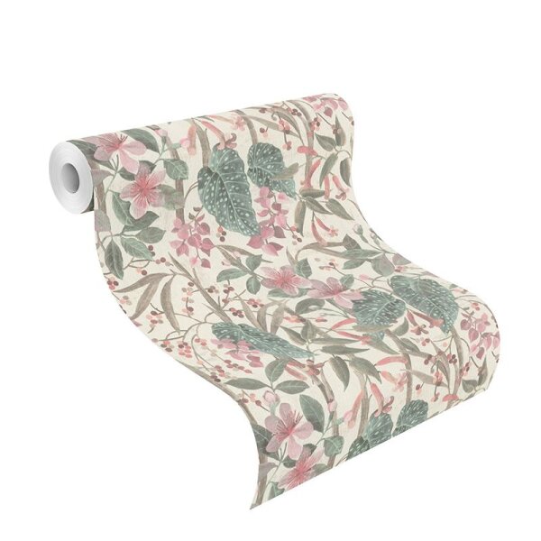 Tapete Braun, Grün, Rosa, Rose Rasch Vliestapete (538212)