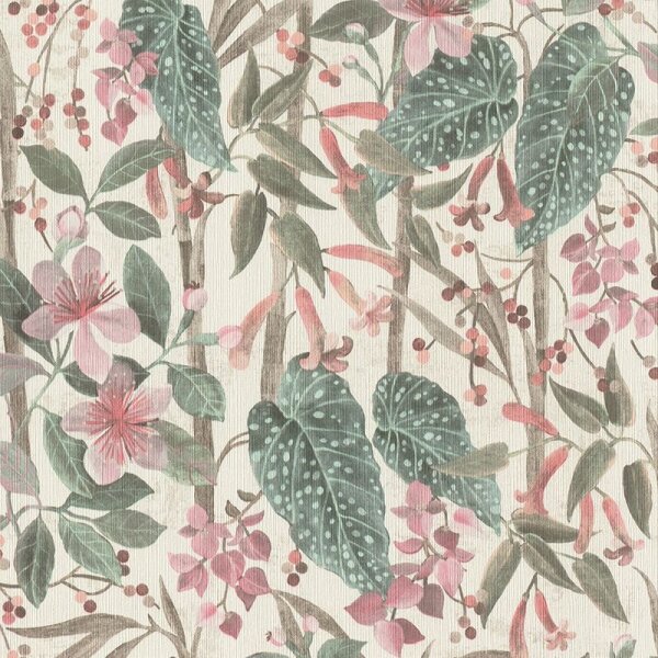 Tapete Braun, Grün, Rosa, Rose Rasch Vliestapete (538212)