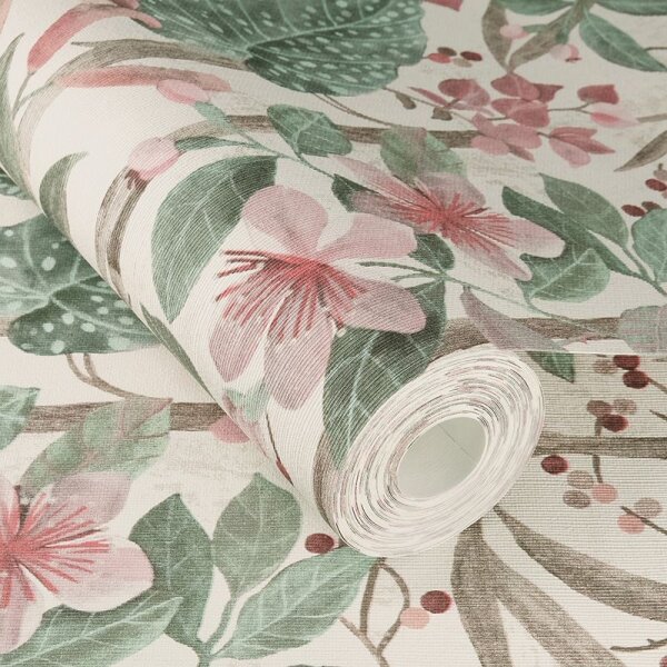 Tapete Braun, Grün, Rosa, Rose Rasch Vliestapete (538212)