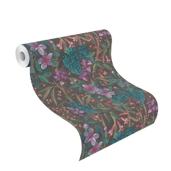 Tapete Braun, Grün, Lila, Flieder, Rosa, Rose Rasch Vliestapete (538236)