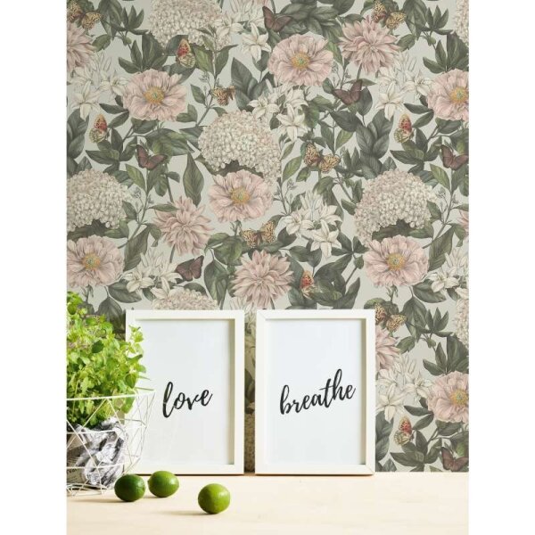 Tapete Grau, Grün, Rosa, Weiß livingwalls Vliestapete (394264)