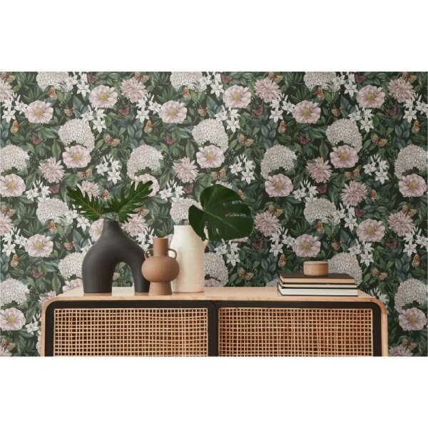 Tapete Grün, Schwarz, Rosa, Weiß livingwalls Vliestapete (394261)