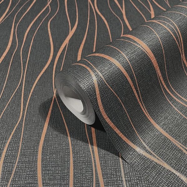 Tapete Gold, Kupfer, Schwarz, Anthrazit Novamur Vliestapete (82322)