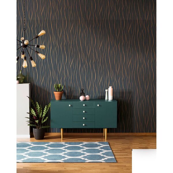 Tapete Gold, Kupfer, Schwarz, Anthrazit Novamur Vliestapete (82322)