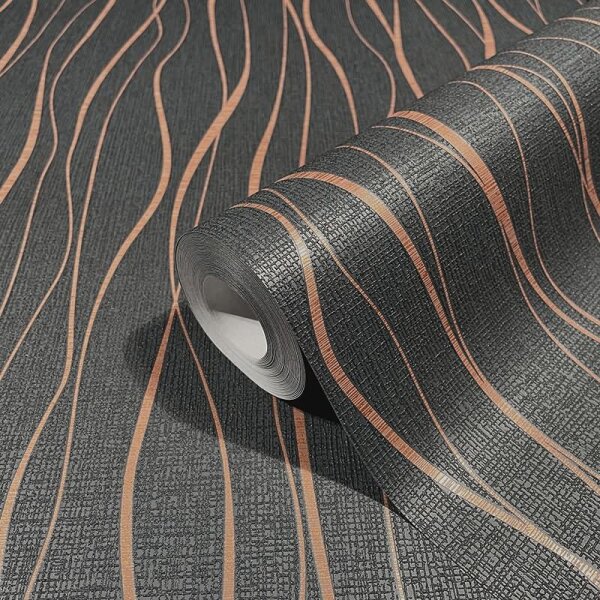 Tapete Gold, Kupfer, Schwarz, Anthrazit Novamur Vliestapete (82322)