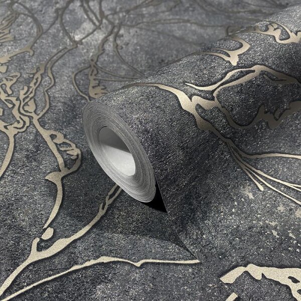 Tapete Grau, Silber, Schwarz, Anthrazit Marburg Vliestapete (34257)