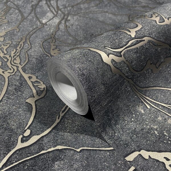 Tapete Grau, Silber, Schwarz, Anthrazit Marburg Vliestapete (34257)