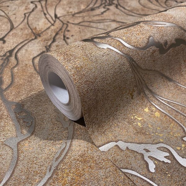 Tapete Braun, Gold, Kupfer, Grau, Silber Marburg Vliestapete (34255)