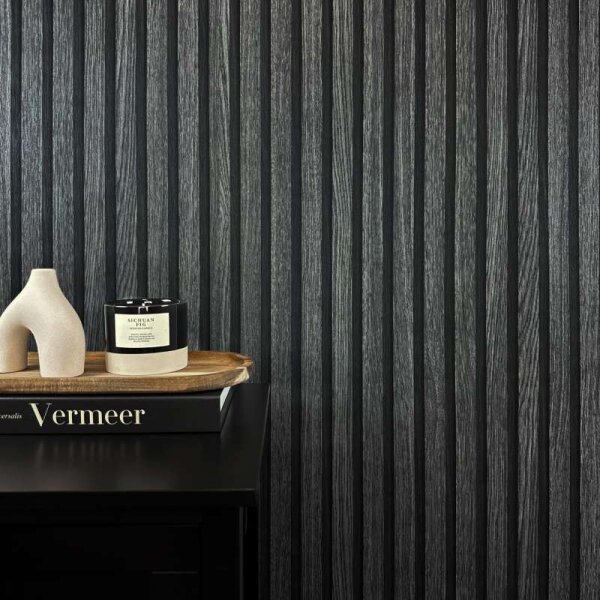 Tapete Holzpaneel Akustikpaneel Schwarz (92513)