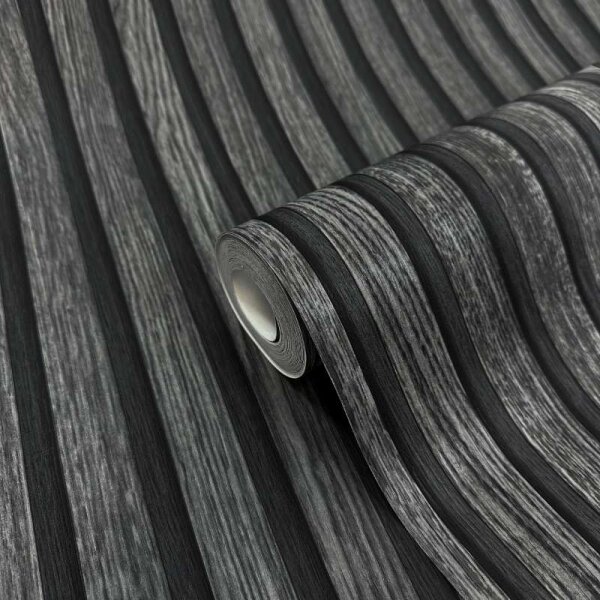 Tapete Holzpaneel Akustikpaneel Schwarz (92513)