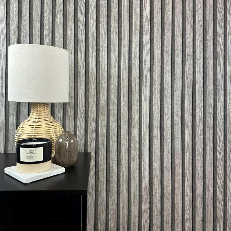 Tapete Holzpaneel Akustikpaneel Grau (92511)