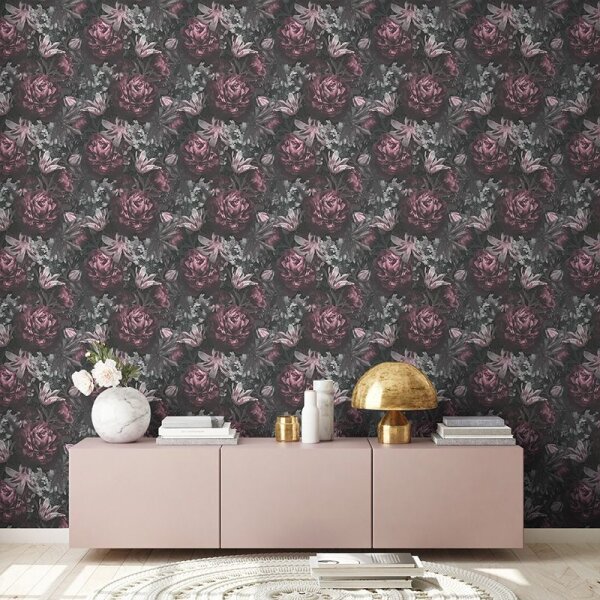 Tapete Lila, Flieder, Schwarz, Anthrazit AS-Creation Vliestapete (385093)