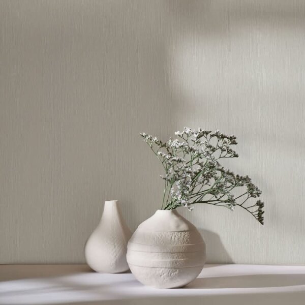 Vliestapete in Textiloptik mit strukturierter Oberfläche weiß, beige Uni (35351)