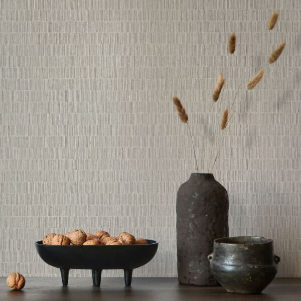 Vliestapete strukturiertes Kachelmotiv beige, braun Textiloptik (35365)