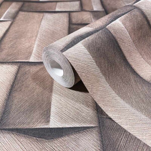 Vliestapete mit Holzmotiv geometrisch grau, braun 3D-Optik (35375)