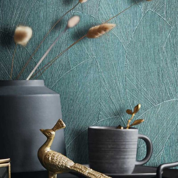 Vliestapete mit strukturiertes Blattmotiv grün Floral (35376)