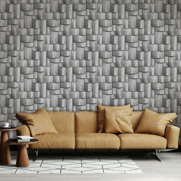 Vliestapete mit Holzmotiv geometrisch grau 3D-Optik (35381)