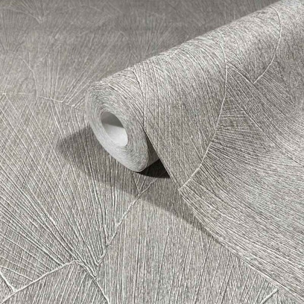 Vliestapete mit strukturiertes Blattmotiv grau Floral (35383)