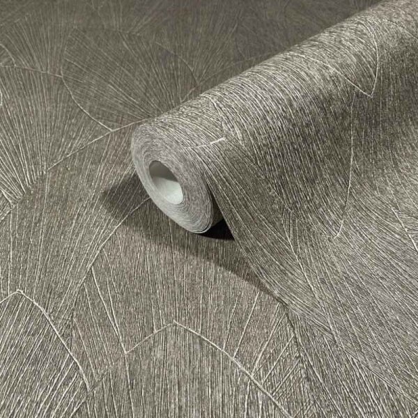 Vliestapete mit strukturiertes Blattmotiv grau Floral (35384)