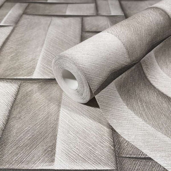 Vliestapete mit Holzmotiv geometrisch weiß, braun 3D-Optik (35385)