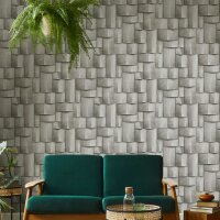 Vliestapete mit Holzmotiv geometrisch wei&szlig;, braun...