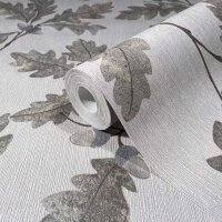 Vliestapete mit Blattmotiv mit Kastanien grau Floral (35391)
