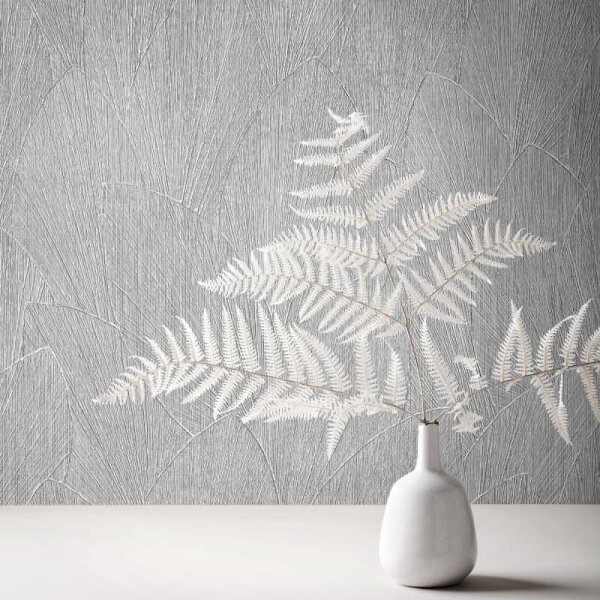Vliestapete mit strukturiertes Blattmotiv grau Floral (35392)