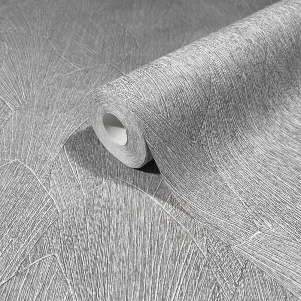 Vliestapete mit strukturiertes Blattmotiv grau Floral (35392)