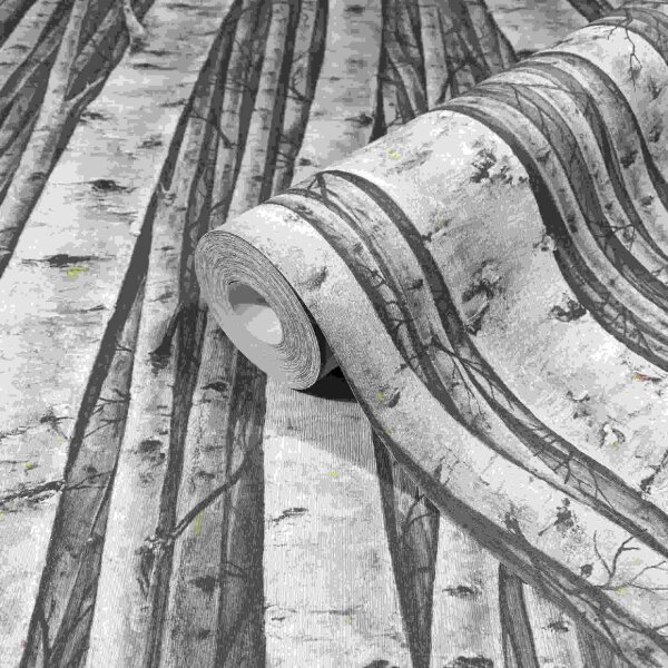 Vliestapete mit Wäldern und Buchenbäumen grau, braun Floral (35394)