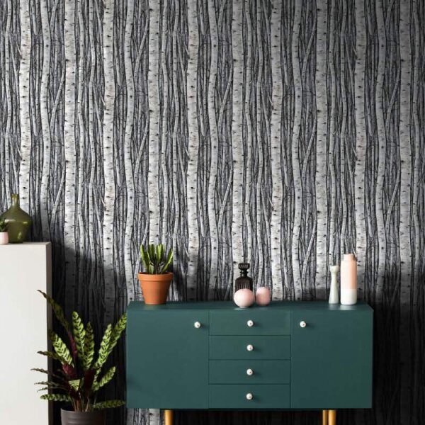 Vliestapete mit Wäldern und Buchenbäumen grau, blau Floral (35397)