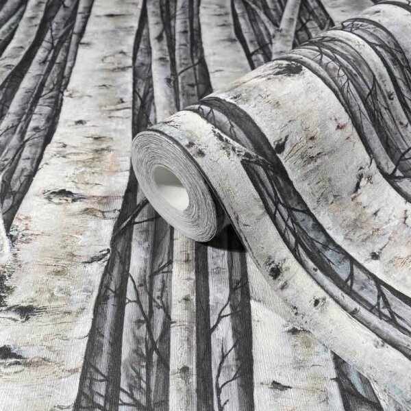 Vliestapete mit Wäldern und Buchenbäumen grau, blau Floral (35397)