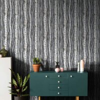 Vliestapete mit W&auml;ldern und Buchenb&auml;umen grau,...