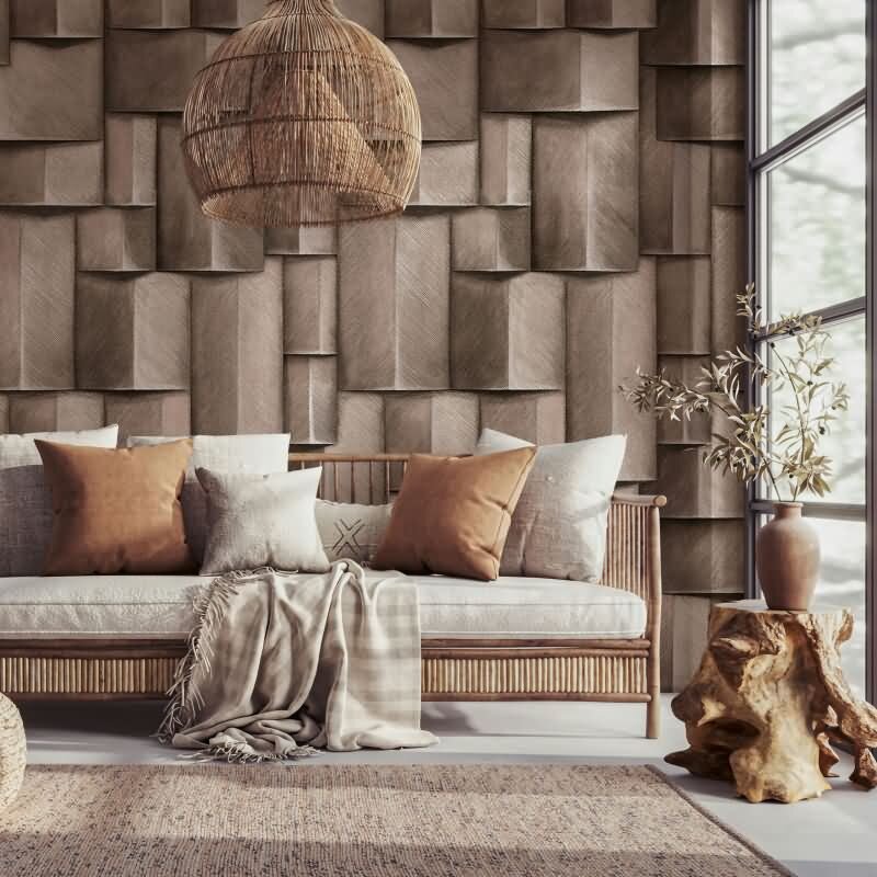 Vliestapete mit Holzmotiv geometrisch weiß, braun 3D-Optik (35396)