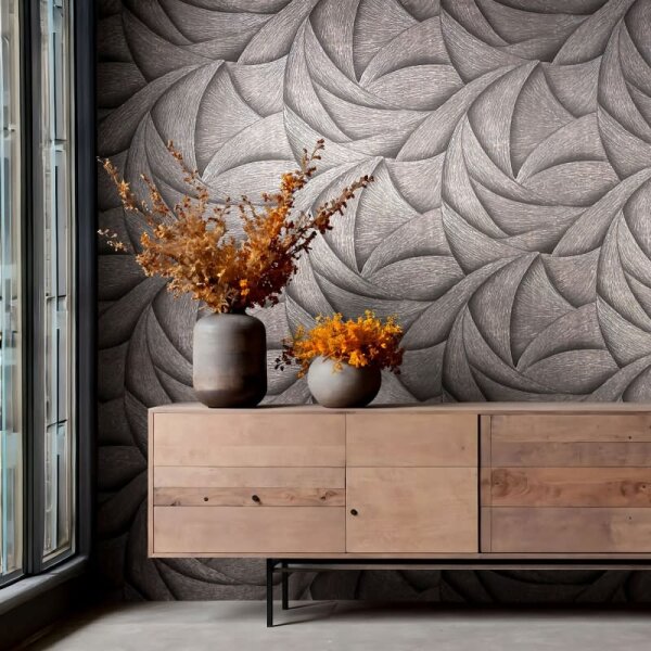 Vliestapete in Schwarz, Bronze 3D-Optik Wellen Grafisch Modern für Wohnzimmer Schlafzimmer Küche (35505)