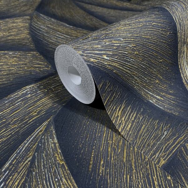 Vliestapete in Schwarz, Gold 3D-Optik Wellen Grafisch Modern für Wohnzimmer Schlafzimmer Küche (35506)