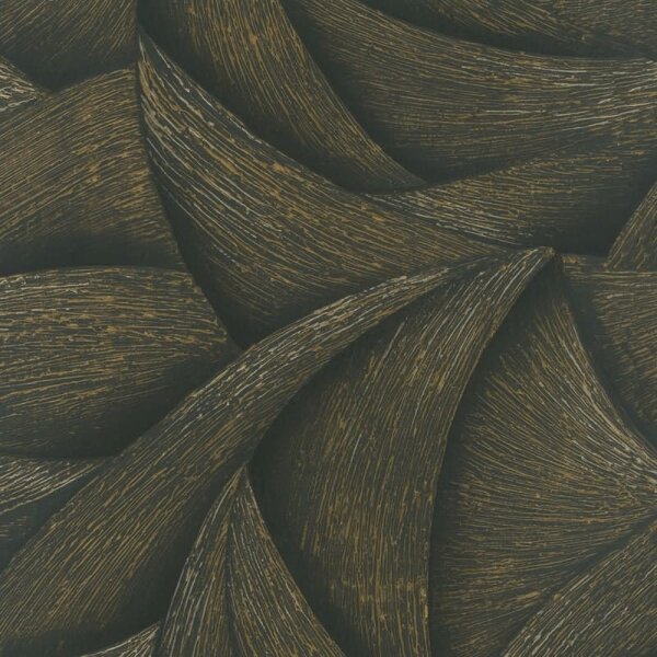 Vliestapete in Schwarz, Gold 3D-Optik Wellen Grafisch Modern für Wohnzimmer Schlafzimmer Küche (35506)