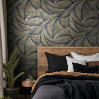 Vliestapete in Schwarz, Gold 3D-Optik Wellen Grafisch...